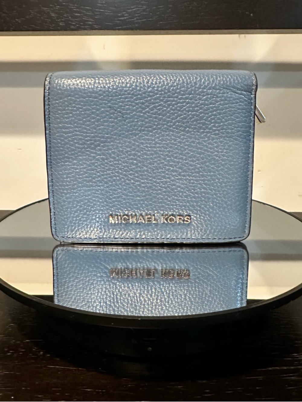 Michael Kors Mercer Carryall Leather Wallet Light Blue Compact Card Holder